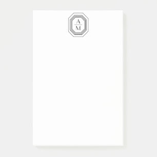 Notas Post-it® Logotipo de Monograma apilado Art Deco Negro/Blanc