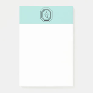 Notas Post-it® Logotipo de monograma apilado Art Deco sobre azul/
