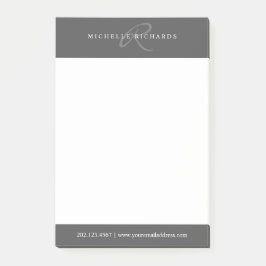 Notas Post-it® Logotipo de Monograma Minimalista elegante y gris 