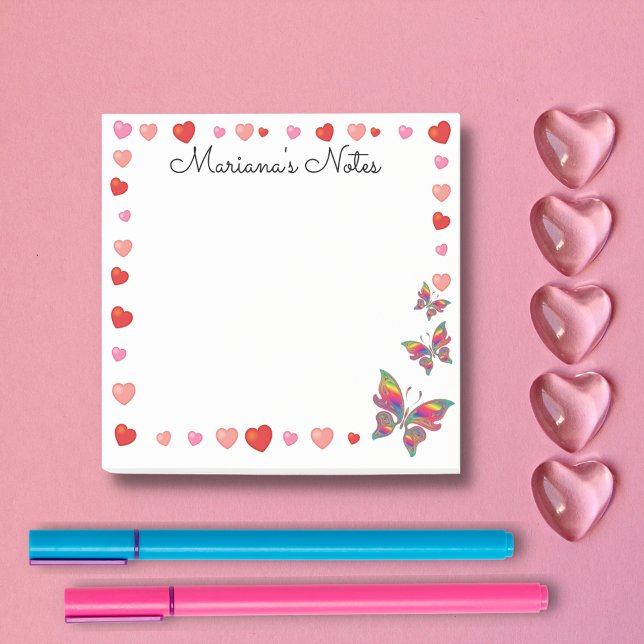 Notas Post-it® los corazones rosa y las mariposas elegantes perso (Subido por el creador)