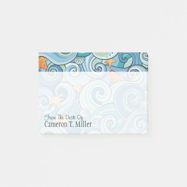 Notas Post-it® Los pescados entre el modelo de ondas el | añaden (Anverso)