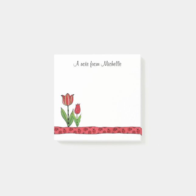 Notas Post-it® Los tulipanes rojos personalizaron 3 x 3 (Anverso)