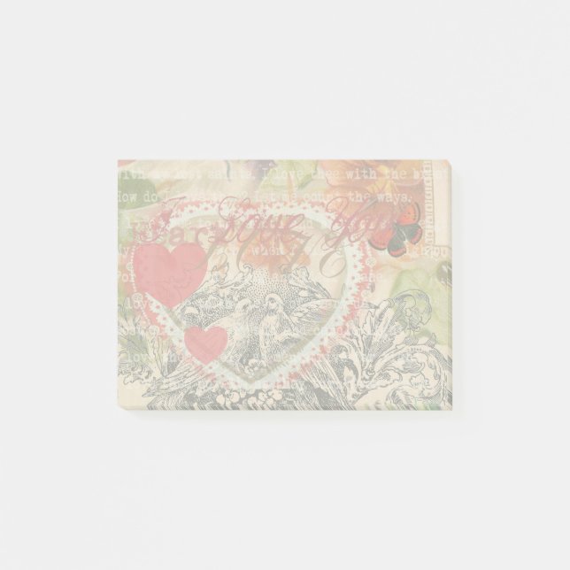 Notas Post-it® Love Birds Heart Red Art Collage (Anverso)