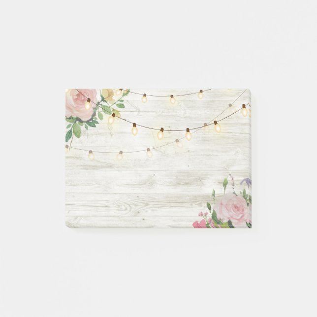 Notas Post-it® Luces de Cadena Florales Acuarela Madera Rústica p (Anverso)