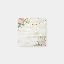 Notas Post-it® Luces de Cuerda Floral de Acuarela de Madera Rústi
