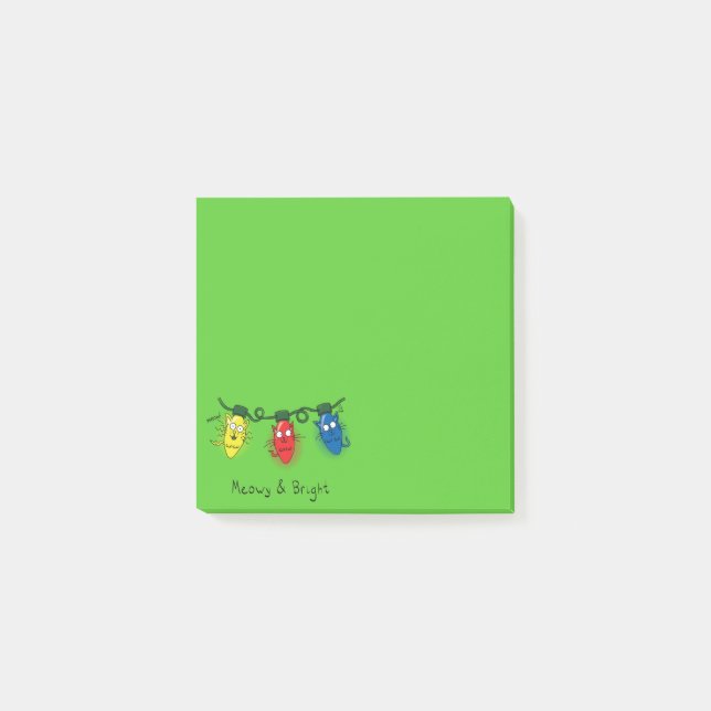 Notas Post-it® Luces de Navidad de Gato Divertidas (Anverso)