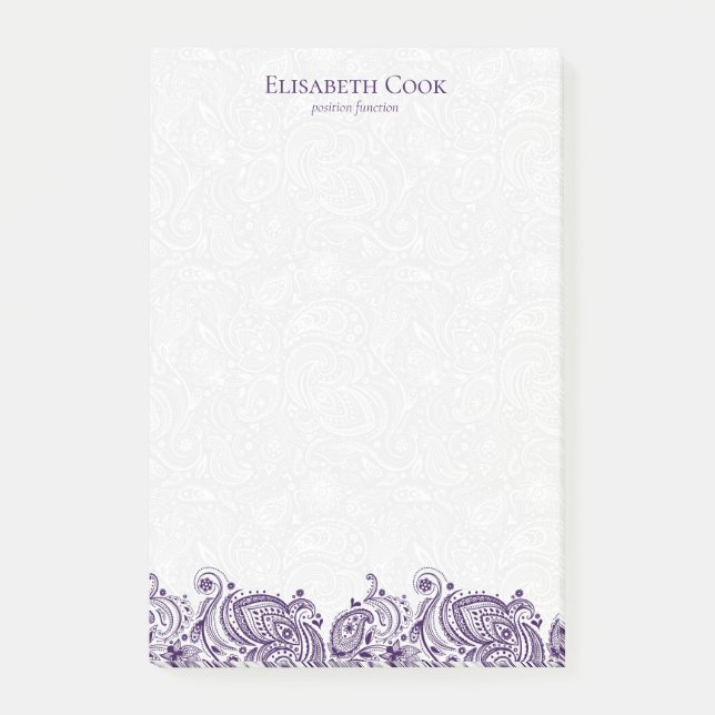 Notas Post-it® Lugar De Paisley Púrpura Y Blanca (Anverso)