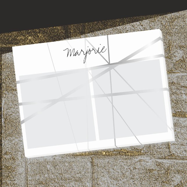 Notas Post-it® Lugar gris plateado Líneas geométricas Añadir nomb (Depiction of Front of Post-it® Notes)