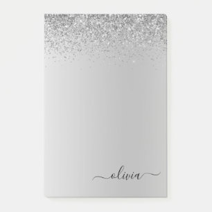 Notas Post-it® Lujo de Monograma Metalizado cepillado de plata
