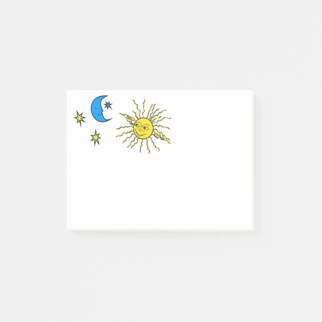 Notas Post-it® Luna durmiente y sol sonriente (Anverso)
