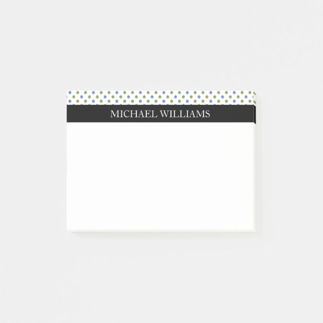 Notas Post-it® Lunares Azules Verdes con Rayas Negras (Anverso)