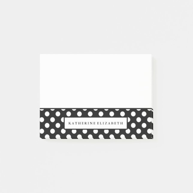 Notas Post-it® Lunares blancos en negro con nombre (Anverso)