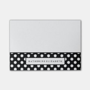 Notas Post-it® Lunares blancos en negro con nombre