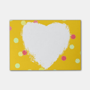 Notas Post-it® lunares rosados, amarillos y forma blanca del