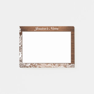 Notas Post-it® Madera Rústica y Encaje Blanco Personalizado