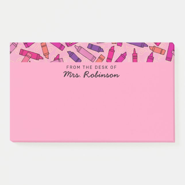 Notas Post-it® Maestra de Crayones Rosa Cute de la mesa de 10x6 (Anverso)