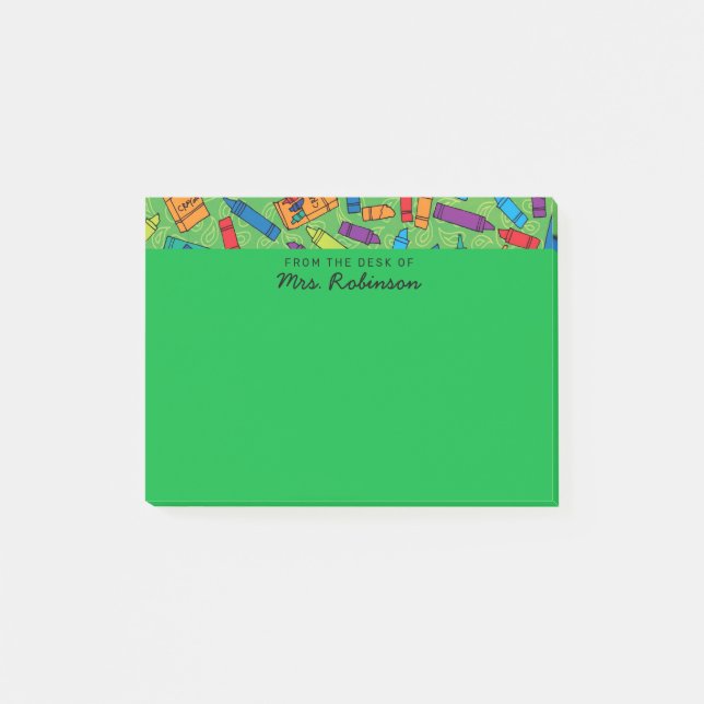 Notas Post-it® Maestra de Crayones Verdes de la mesa de 4x3 (Anverso)