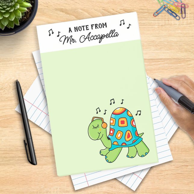 Notas Post-it® Maestra de música de tortuga musical personalizada (Musical Turtle Personalized Notepad - great gift for musicians, music teachers, and music lovers)