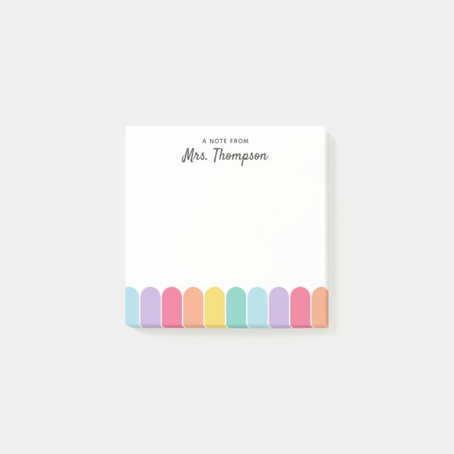Notas Post-it® Maestra Personalizada Arcoíris Pastel Adorable (Anverso)