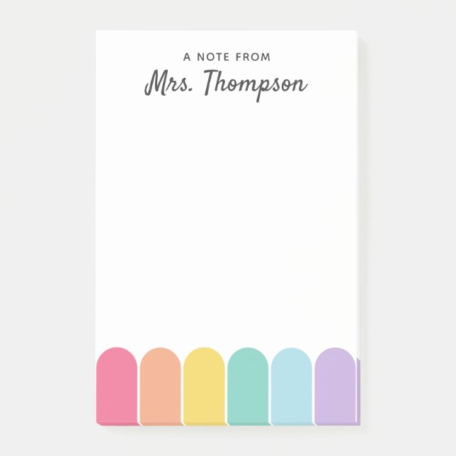 Notas Post-it® Maestra Personalizada Arcoíris Pastel Adorable (Anverso)