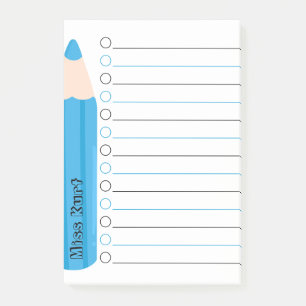 Notas Post-it® Maestra Personalizada Cute Divertida Blue Pencil