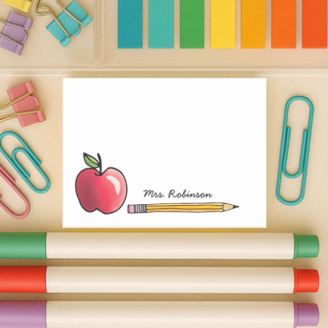 Notas Post-it® Maestra personalizada de Apple y Lápiz (4x3 white sticky note with apple and pencil with custom name for your teacher)