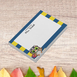 Notas Post-it® Maestra personalizada de Oro Azul Búho Inteligente