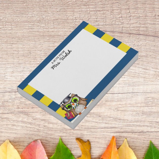 Notas Post-it® Maestra personalizada de Oro Azul Búho Inteligente (Subido por el creador)