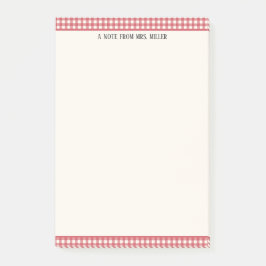 Notas Post-it® Maestra personalizada de Red Gingham