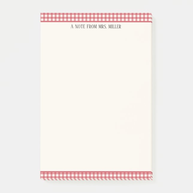 Notas Post-it® Maestra personalizada de Red Gingham (Anverso)