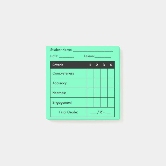 Notas Post-it® Maestros graduando Rubric Classwork Green Post It (Anverso)