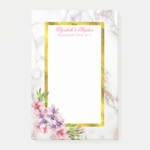 Notas Post-it® Magnolias acuarelas, Boda de textura de mármol fal