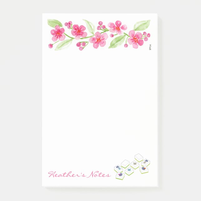 Notas Post-it® Mahjong Watercolor Cherry Blossom Flowers NAME (Anverso)