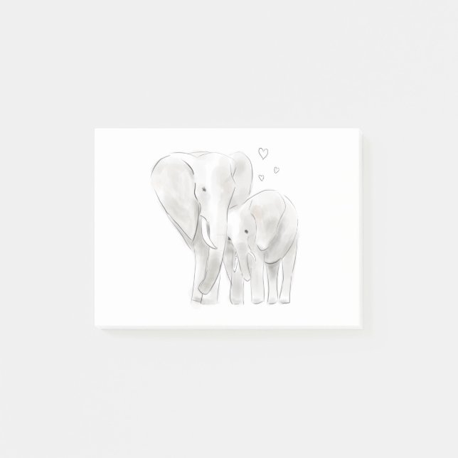 Notas Post-it® mamá de elefante y boceto de bebé acuarela con (Anverso)