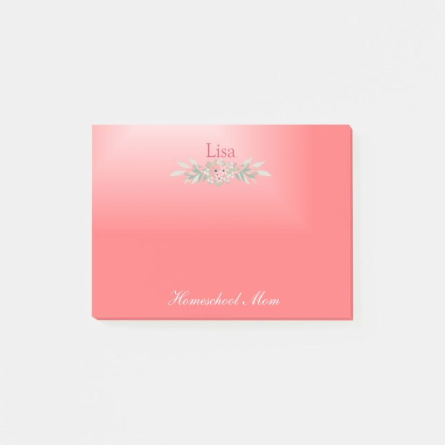 Notas Post-it® Mamá del colegio de secundaria con flores rosadas (Anverso)