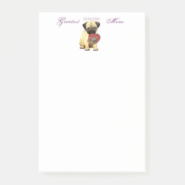 Notas Post-it® Mamá del corazón de pug (Anverso)