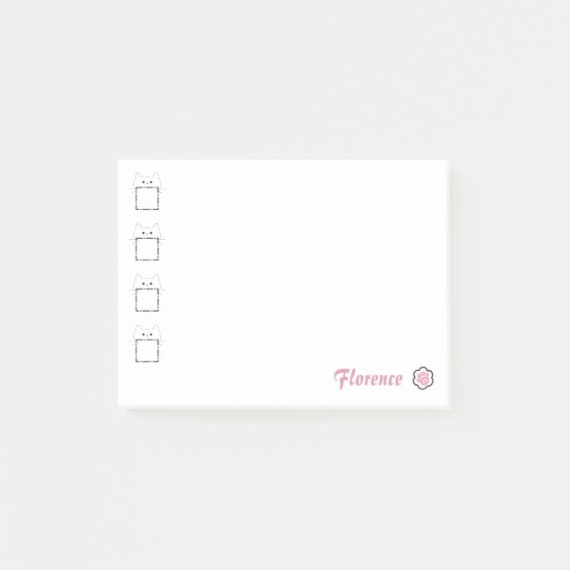 Notas Post-it® Mamá Gato Gato Lindo Pata Blanco & Rosa (Anverso)