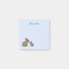Notas Post-it® Mamá linda y conejo bebé en azul trenzado