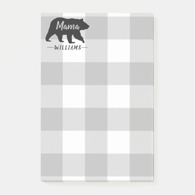 Notas Post-it® Mami Rusa Con Gris Negro Nombre Monograma 4x6 (Anverso)