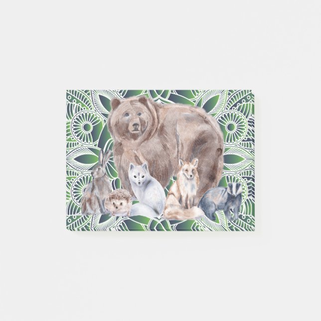 Notas Post-it® Mandala Rabbit Bear Hedgehog Fox Badger (Anverso)