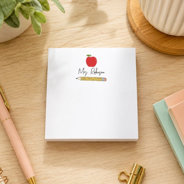 Notas Post-it® Manzana y Lápiz Profesor Personalizado (Apple and Pencil Personalized Teacher Post-it Notes)