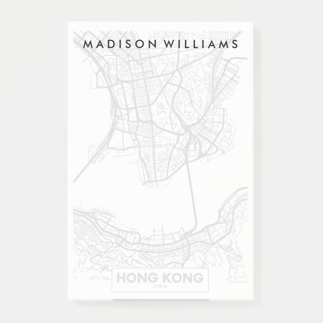 Notas Post-it® Mapa blanco y negro de la ciudad de Hong Kong, (Anverso)