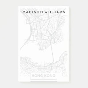 Notas Post-it® Mapa blanco y negro de la ciudad de Hong Kong,