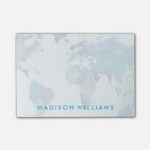Notas Post-it® Mapa del mundo del azul de la acuarela
