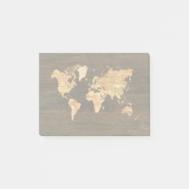 Notas Post-it® Mapa mundial de madera (Anverso)