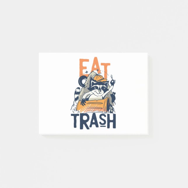 Notas Post-it® Mapache Peludo con Texto de Comer Basura (Anverso)