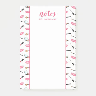 Notas Post-it® Maquillaje con labios rosados y título personaliza