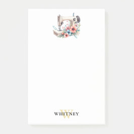 Notas Post-it® Máquina de coser floral vintage monogramada