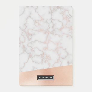 Notas Post-it® Marble Faux Rosa Gold Custom Name Post-it Notes