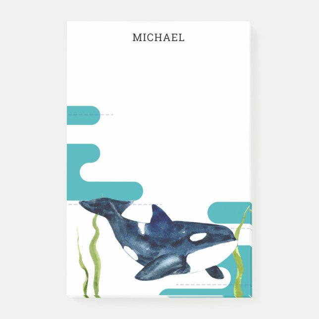 Notas Post-it® Marca de agua marina Orca Personalizada (Anverso)